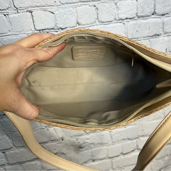 Fossil vintage tan leather woven basketweave shoulder bag structured - Picture 6 of 13